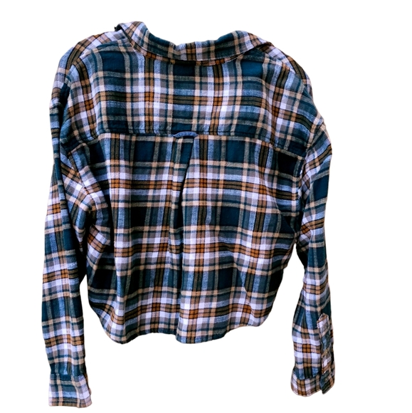 AE Cozy Cabin Cropped Flannel Cotton Plaid Button-down Shirt women's medium - Picture 5 of 13
